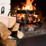 Fireplace with fire burning